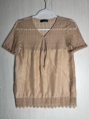 The Kooples Womens Silk Lace Blouse Rose Gold Romantic Parisian Chic Top Medium